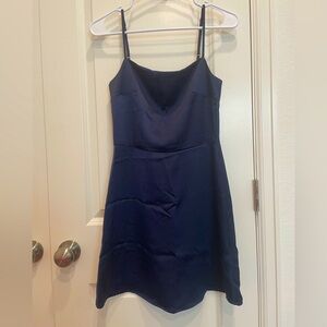 Francesca’s Navy Blue Satin zip-up Slip Dress